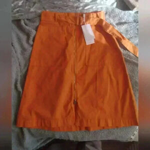 Hugo Boss orange cotton front zipper a line mini skirt sz 40 US 6